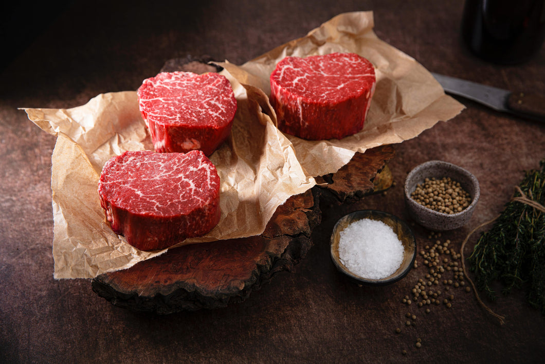 Filet mignon steak. All-natural, grain finished - Black Angus beef.